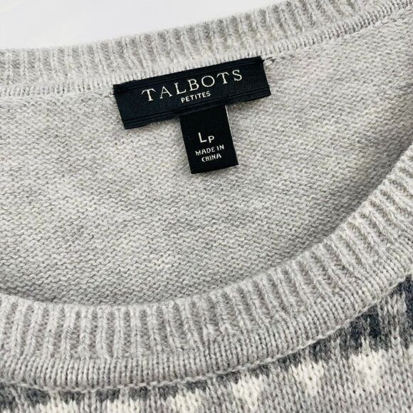 Talbots Petites Size Large Gray Fair Aisle Ruffled Lambswool Crewneck Sweater - Picture 6 of 7